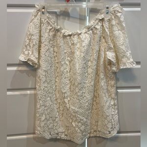 Off the shoulder cream ruffled shirt